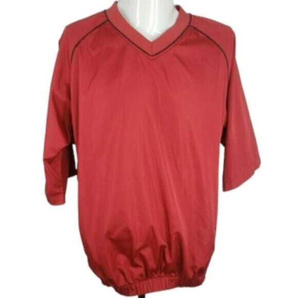 FootJoy Rain Windbreaker Pullover Golf Jacket Red Half Sleeve V Neck Size M Mens - Picture 14 of 14